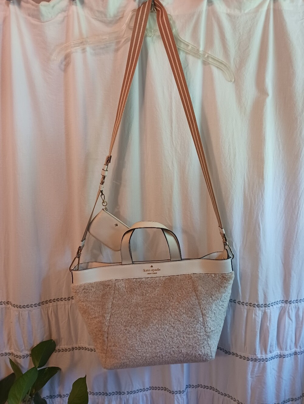 Kate Spade New York Rosie Satchel Natural Faux Shearling Pebbled Leather Trim - Picture 10 of 16
